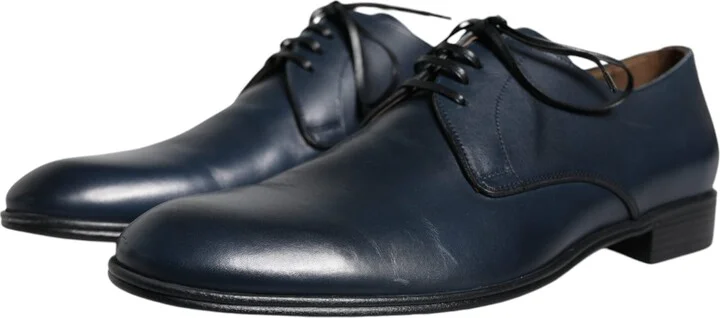 Navy Blue Leather Derby Dress Formal Men's Shoes - Image 3