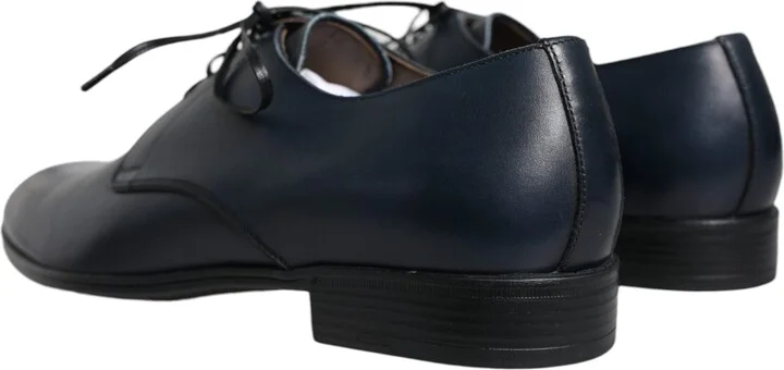Navy Blue Leather Derby Dress Formal Men's Shoes - Image 4