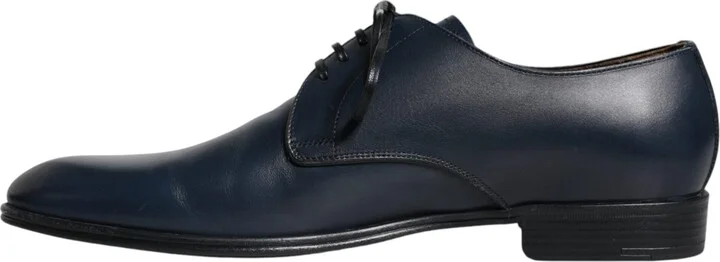 Navy Blue Leather Derby Dress Formal Men's Shoes - Image 5