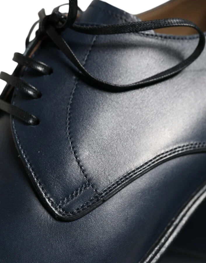 Navy Blue Leather Derby Dress Formal Men's Shoes - Image 6