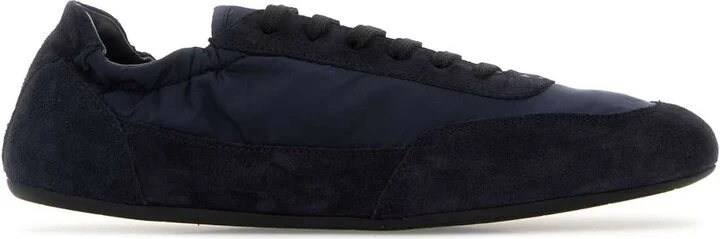 Navy Blue Re-nylon And Suede Collapse Sneakers