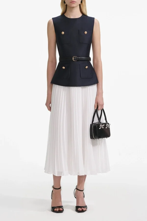 Navy Taffeta Midi Dress - Image 2