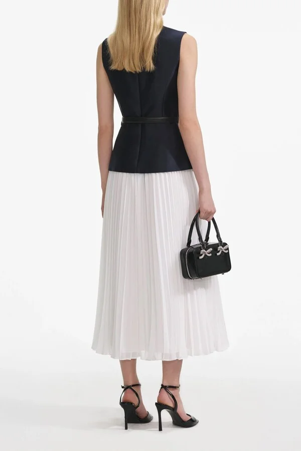 Navy Taffeta Midi Dress - Image 3