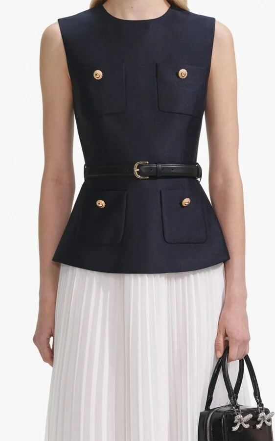 Navy Taffeta Midi Dress - Image 4