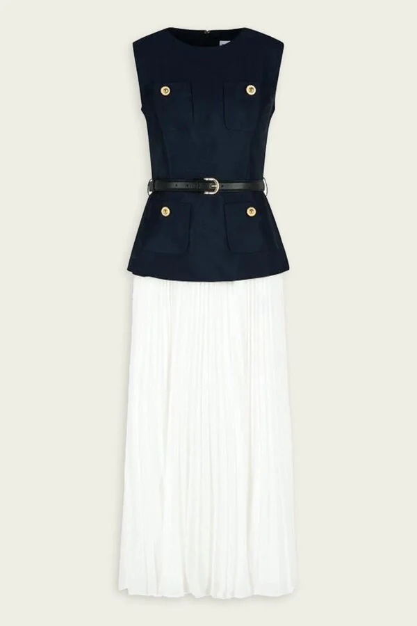 Navy Taffeta Midi Dress