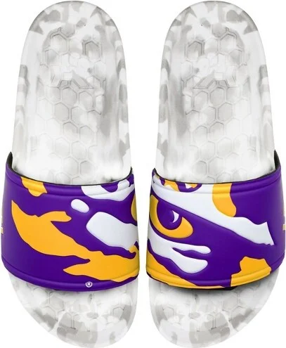 NCAA LSU Tigers Slydr Pro White Sandals - Purple
