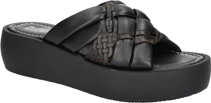 Ned Italy Womens Leather Slip On Flatform Sandals