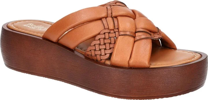 Ned Italy Womens Leather Woven Flatform Sandals