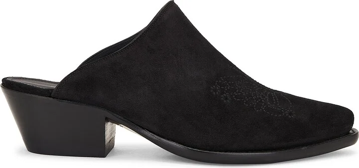 Needles Heeled Papillon Stitched Mule Suede in Black