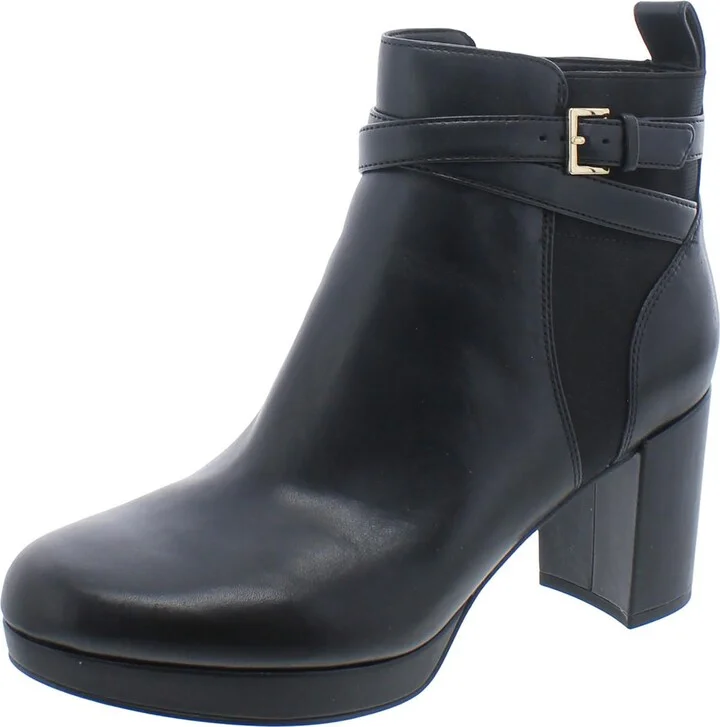 Nella Womens Leather Block Heel Ankle Boots