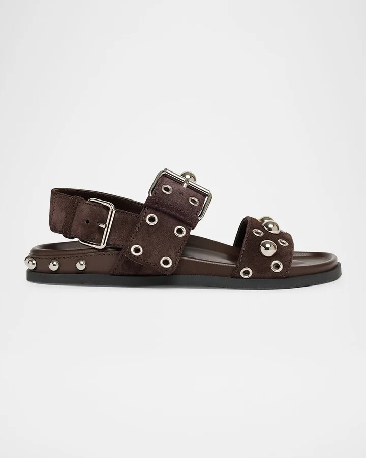 Nellcote Studded Ankle-Strap Suede Sandals