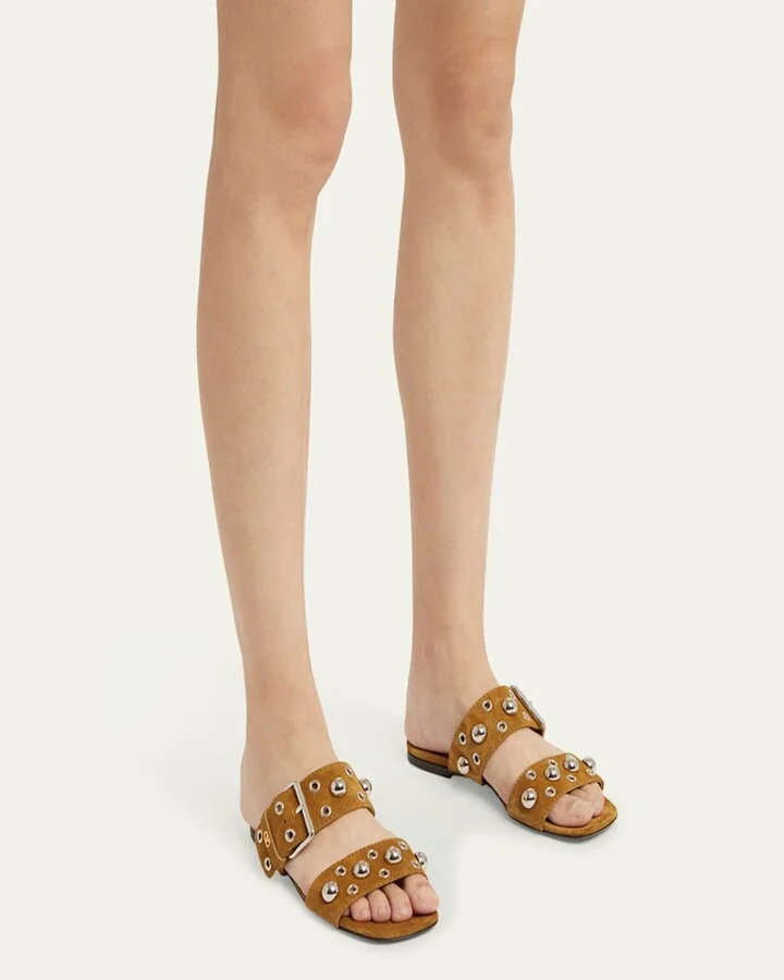 Nellcote Studded Suede Flat Sandals - Image 6