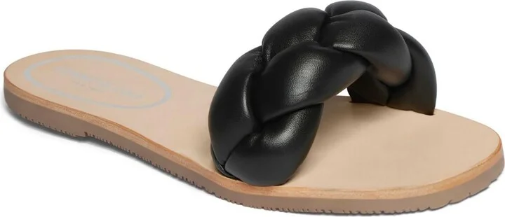 NELLIE BRAID Womens Braided Leather Slide Sandals