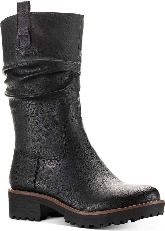 Nelliee Womens Lug Sole Zipper Mid-Calf Boots