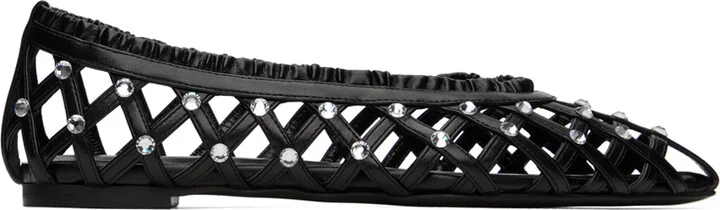 Nensi Dojaka Black Crystal-Cut Ballerina Flats