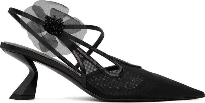 Nensi Dojaka Black Slingback Tulle Heels