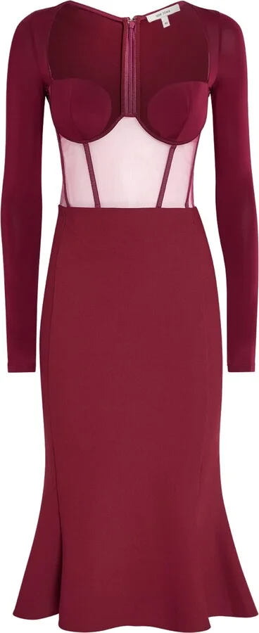 Nensi Dojaka Mesh Corseted Midi Dress