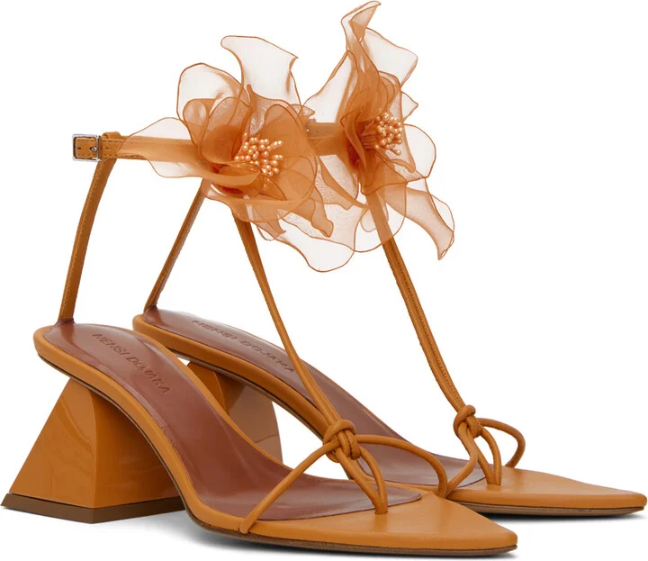 Nensi Dojaka Orange Floral Sandals - Image 4