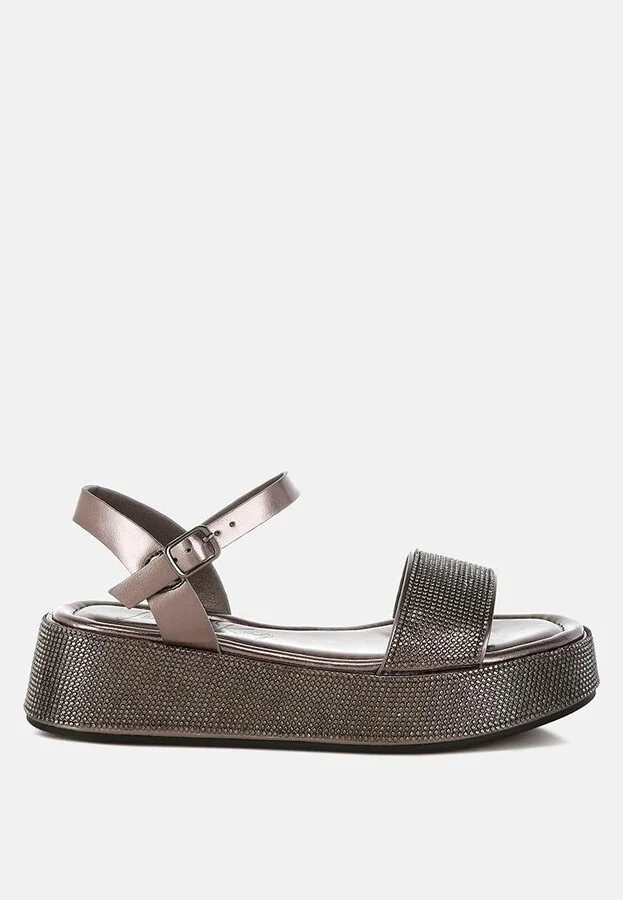 Nensis Rhinestone Embellished Flatform Sandals - Image 2