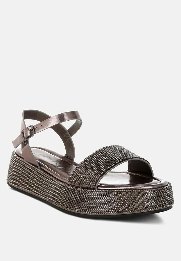 Nensis Rhinestone Embellished Flatform Sandals