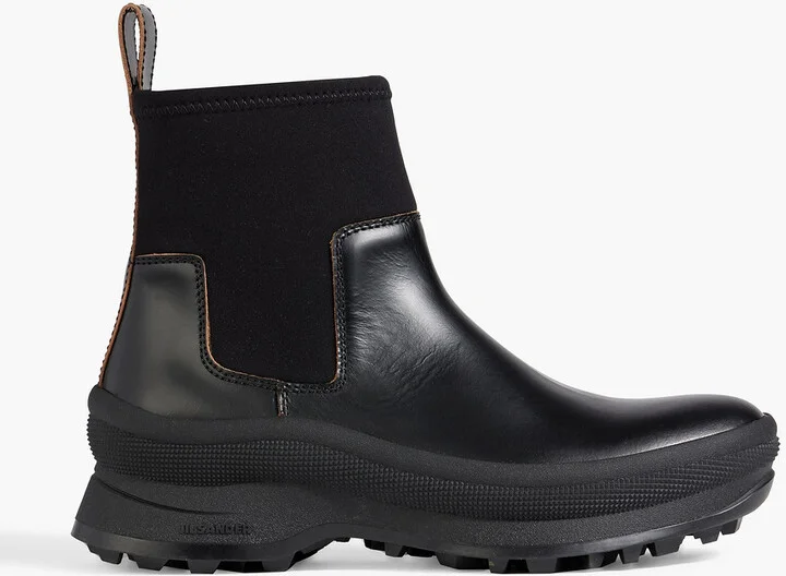 Neoprene and leather ankle boots
