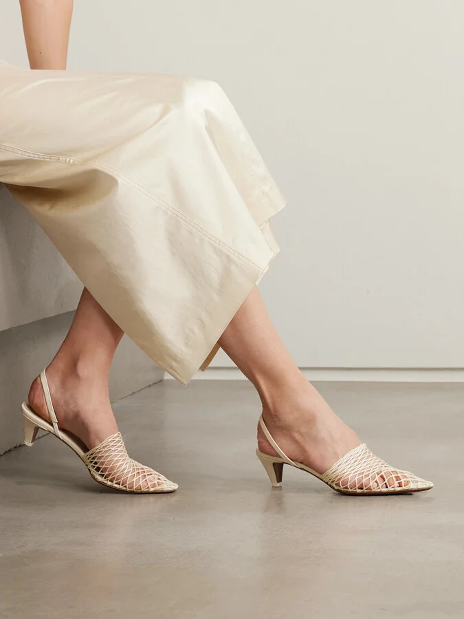 NEOUS - Acantho Fishnet And Leather Slingback Pumps - Cream - Image 2