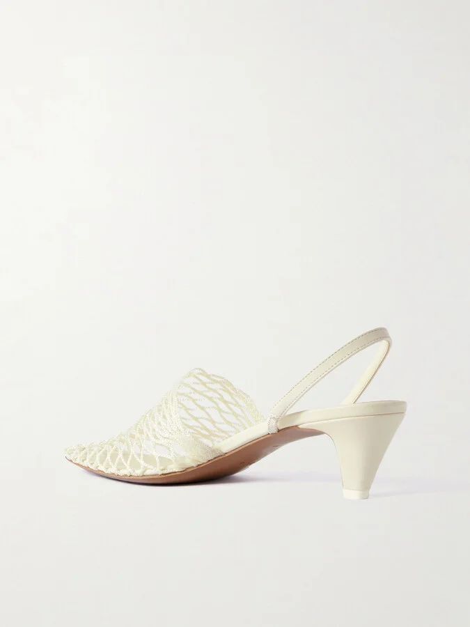 NEOUS - Acantho Fishnet And Leather Slingback Pumps - Cream - Image 3