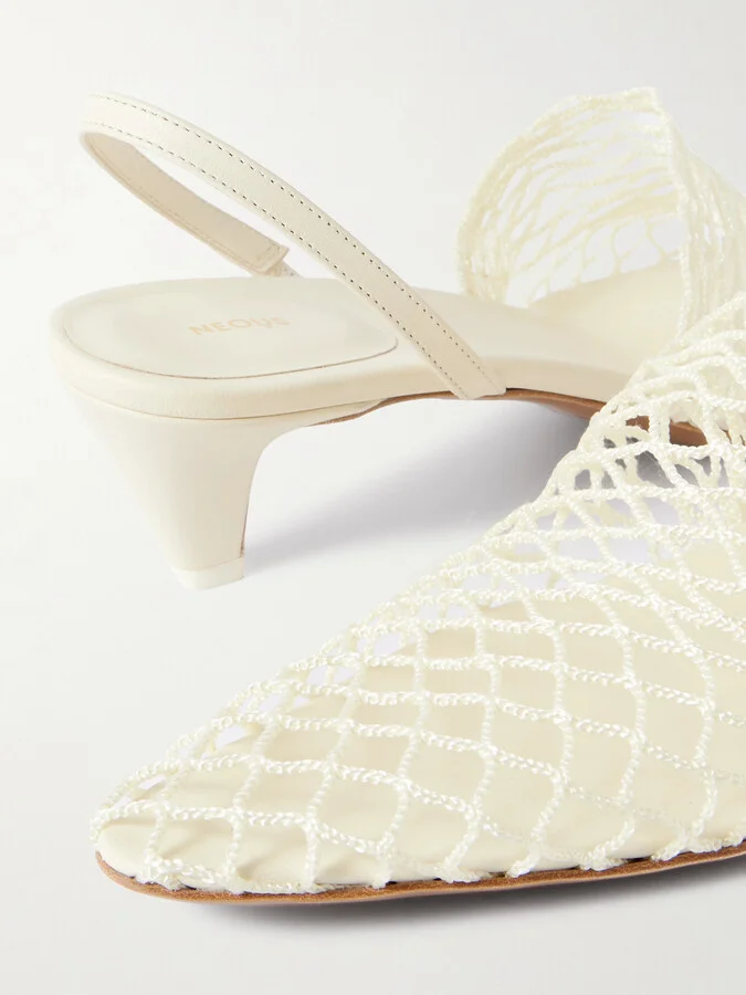 NEOUS - Acantho Fishnet And Leather Slingback Pumps - Cream - Image 4