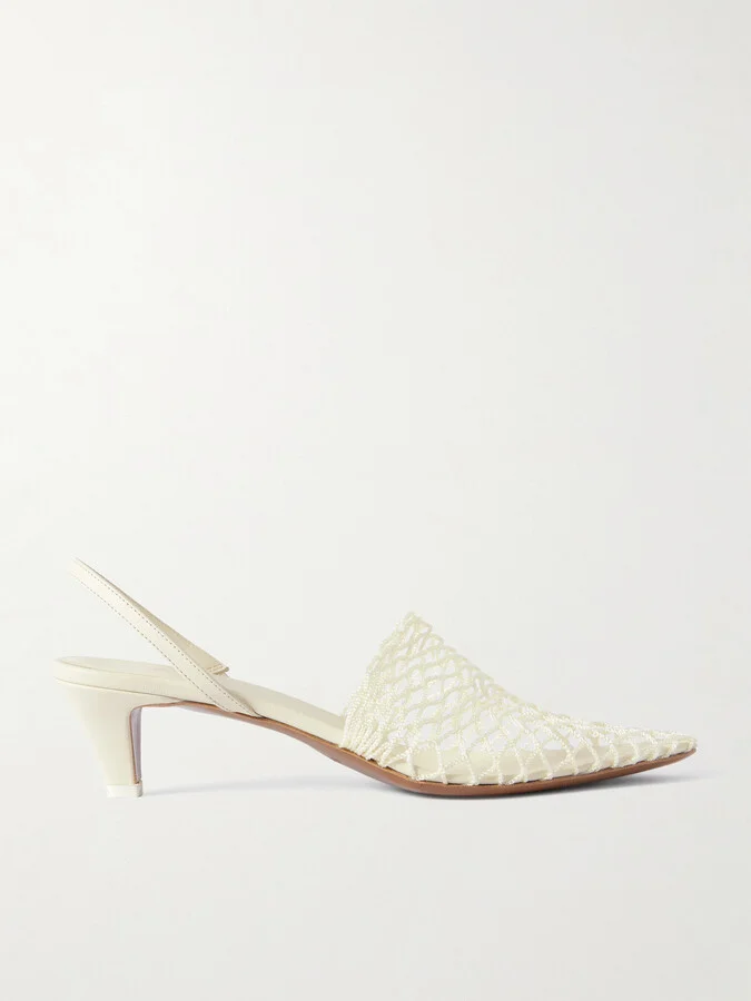 NEOUS - Acantho Fishnet And Leather Slingback Pumps - Cream