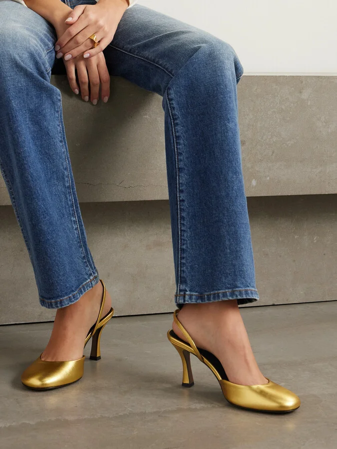 NEOUS - Baten Metallic Leather Slingback Pumps - Gold - Image 2