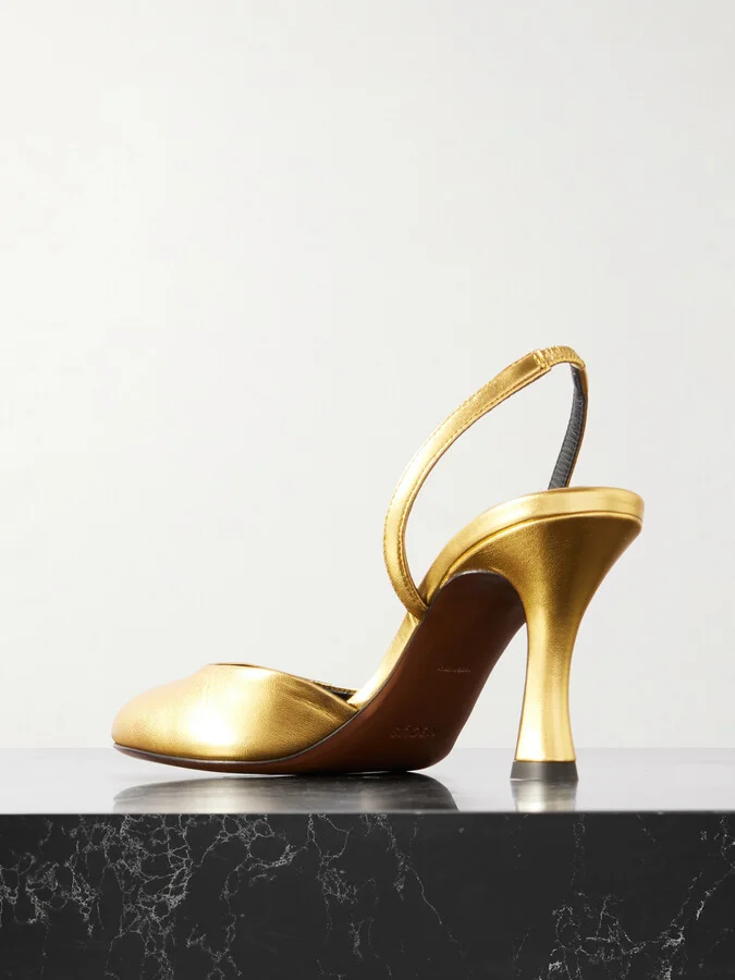 NEOUS - Baten Metallic Leather Slingback Pumps - Gold - Image 3