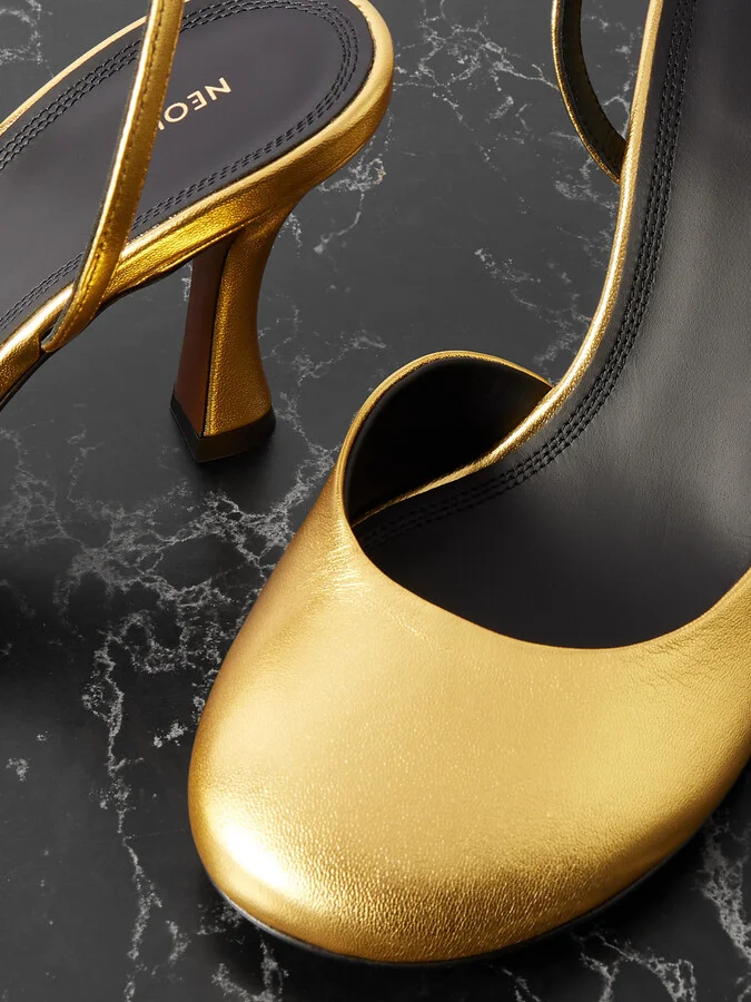 NEOUS - Baten Metallic Leather Slingback Pumps - Gold - Image 4