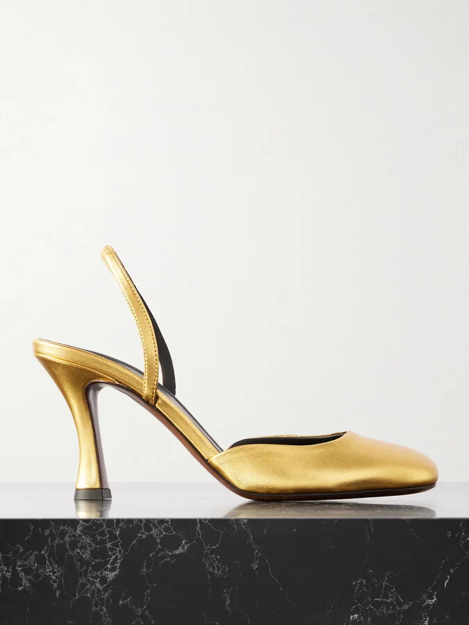 NEOUS - Baten Metallic Leather Slingback Pumps - Gold