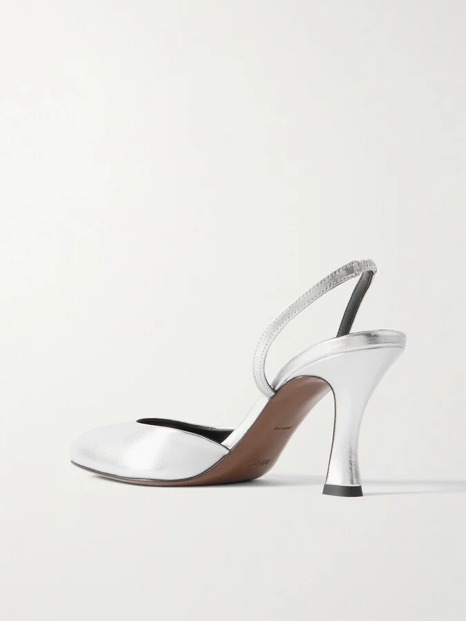 NEOUS - Baten Metallic Leather Slingback Pumps - Silver - Image 3