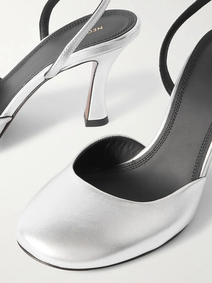 NEOUS - Baten Metallic Leather Slingback Pumps - Silver - Image 4