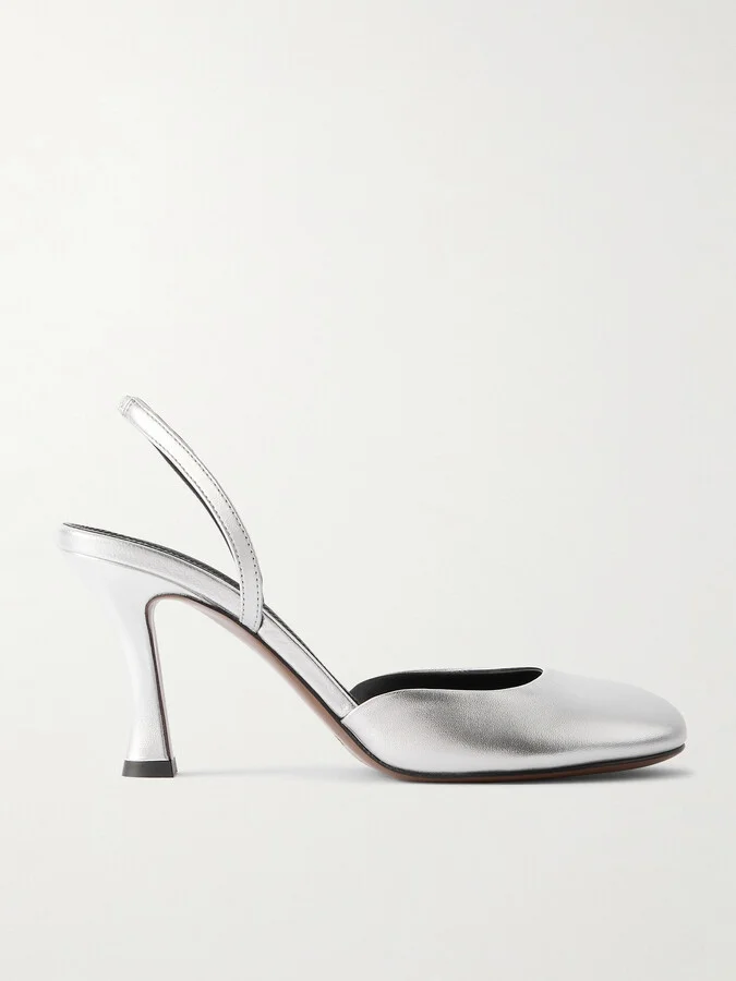 NEOUS - Baten Metallic Leather Slingback Pumps - Silver
