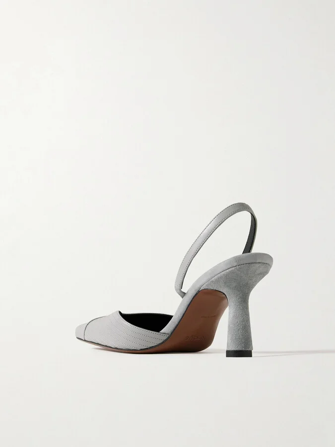NEOUS - Dilmun Suede-trimmed Leather Slingback Pumps - Gray - Image 3