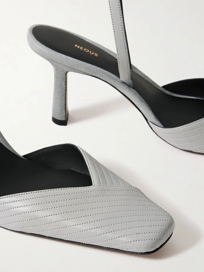 NEOUS - Dilmun Suede-trimmed Leather Slingback Pumps - Gray - Image 4