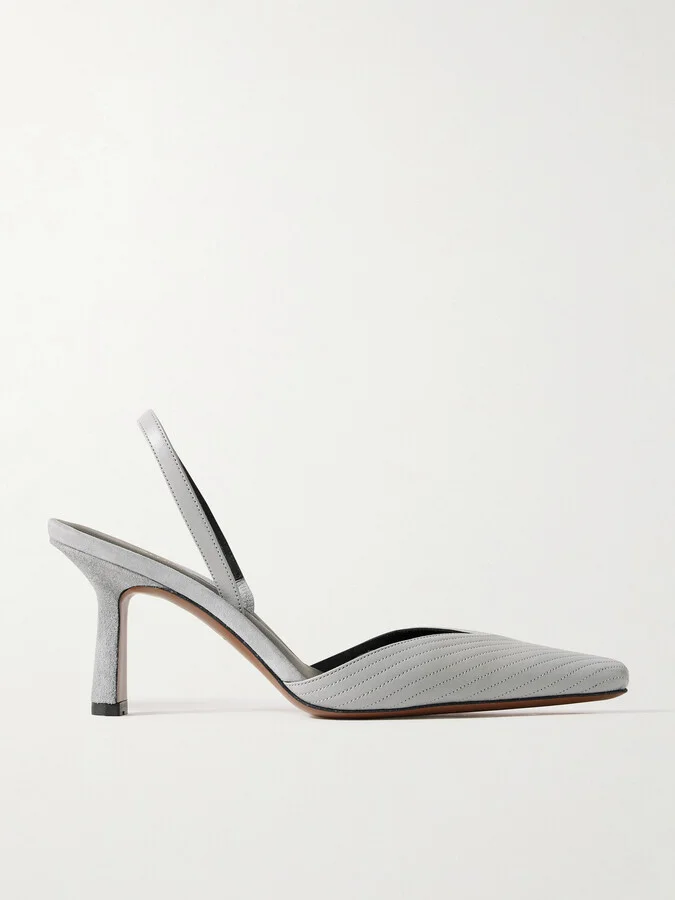 NEOUS - Dilmun Suede-trimmed Leather Slingback Pumps - Gray