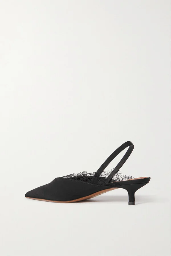 NEOUS - Irena Lace-trimmed Crepe De Chine Slingback Pumps - Black - Image 3