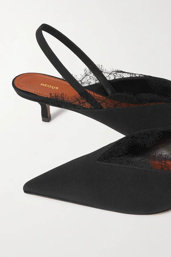 NEOUS - Irena Lace-trimmed Crepe De Chine Slingback Pumps - Black - Image 4