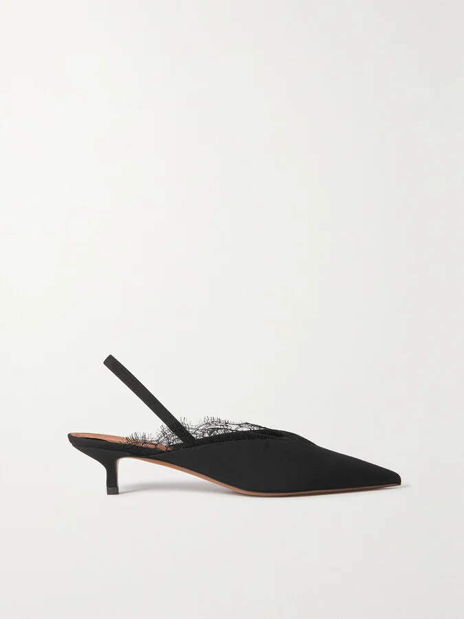 NEOUS - Irena Lace-trimmed Crepe De Chine Slingback Pumps - Black