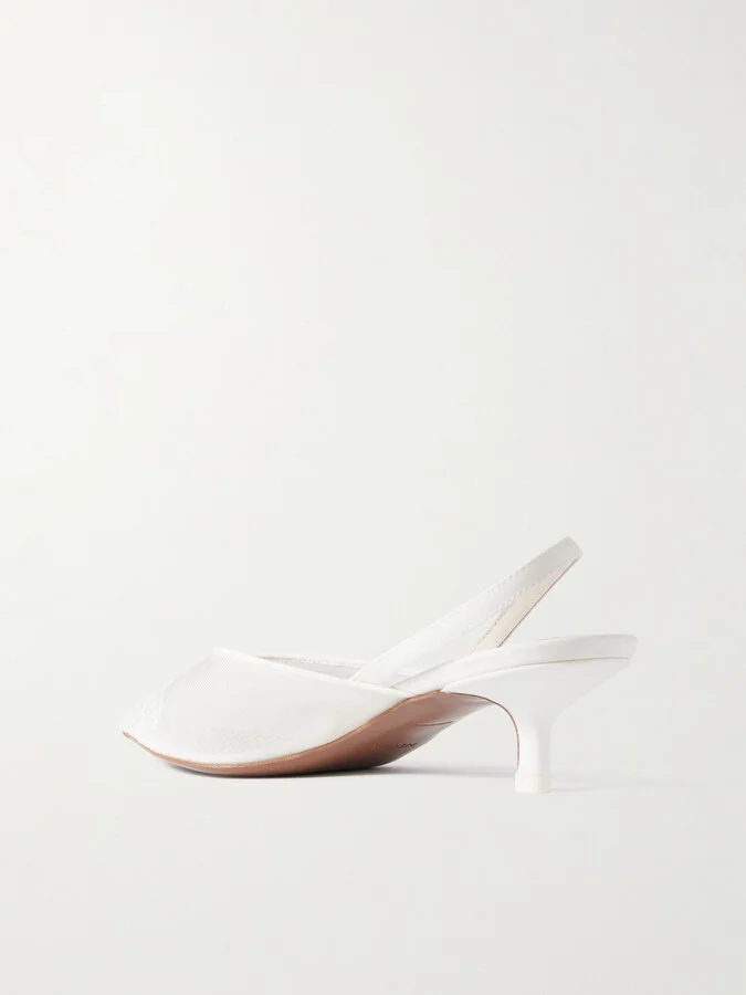NEOUS - Irena Satin And Lace-trimmed Mesh Slingback Pumps - Cream - Image 3