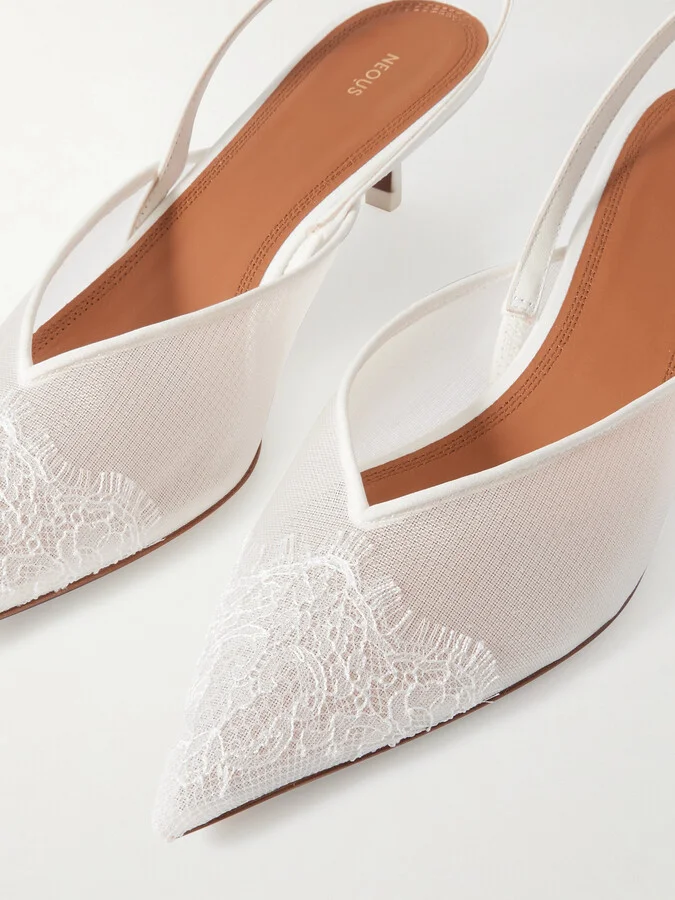 NEOUS - Irena Satin And Lace-trimmed Mesh Slingback Pumps - Cream - Image 4