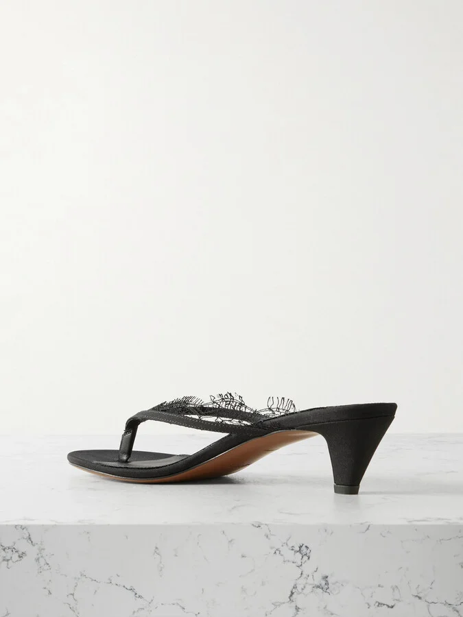 NEOUS - Kalliope Lace And Leather-trimmed Crepe De Chine Sandals - Black - Image 3