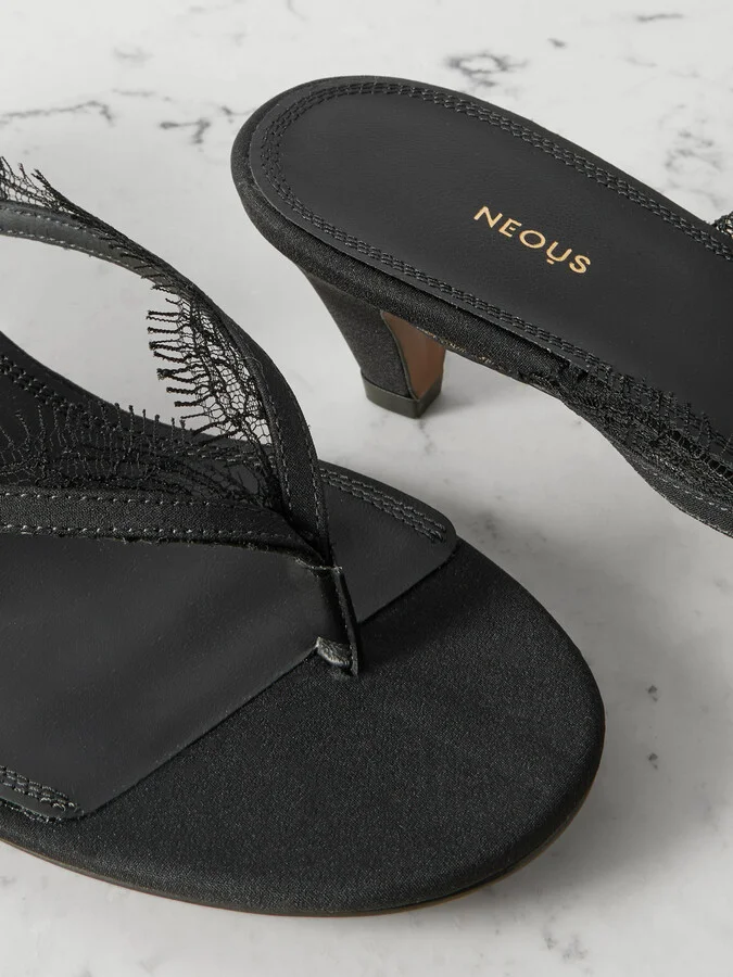NEOUS - Kalliope Lace And Leather-trimmed Crepe De Chine Sandals - Black - Image 4