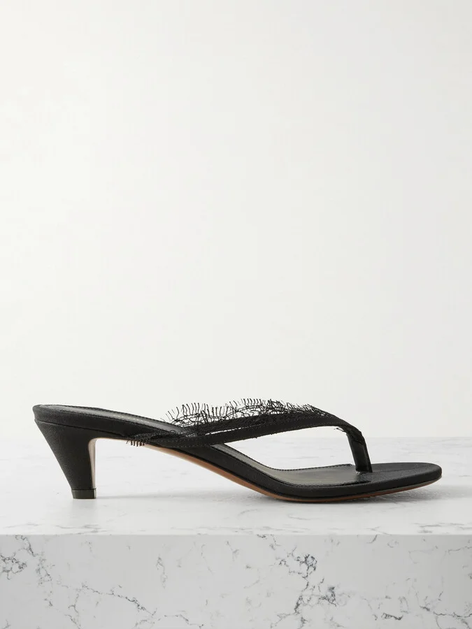 NEOUS - Kalliope Lace And Leather-trimmed Crepe De Chine Sandals - Black