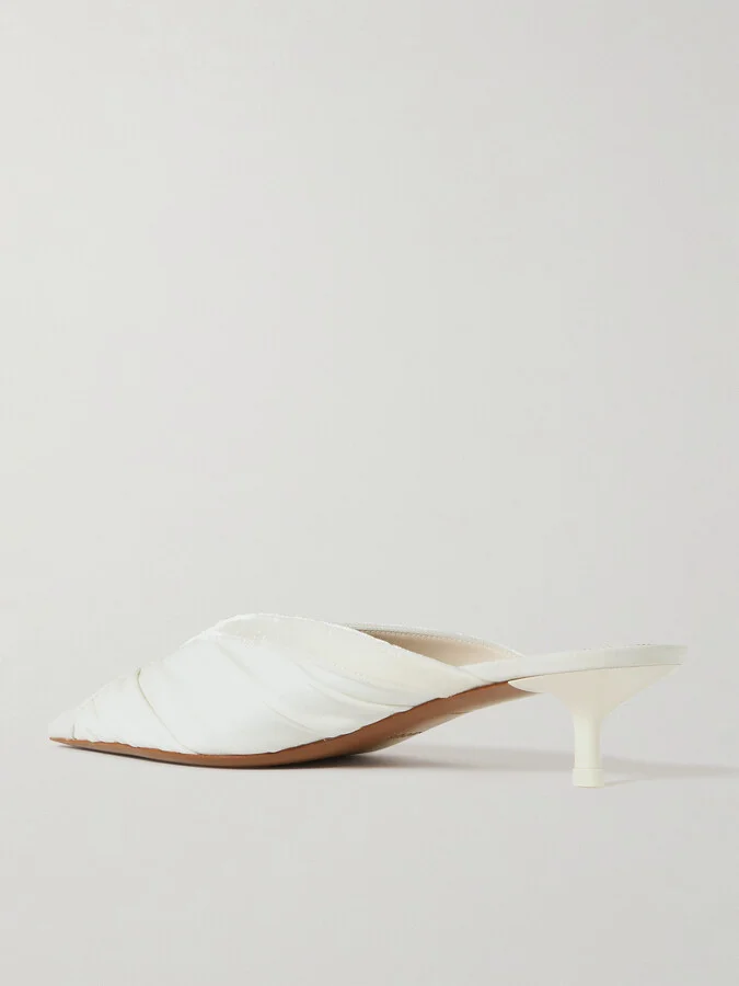 NEOUS - Maia Velvet-trimmed Ruched Cady Mules - Ivory - Image 3