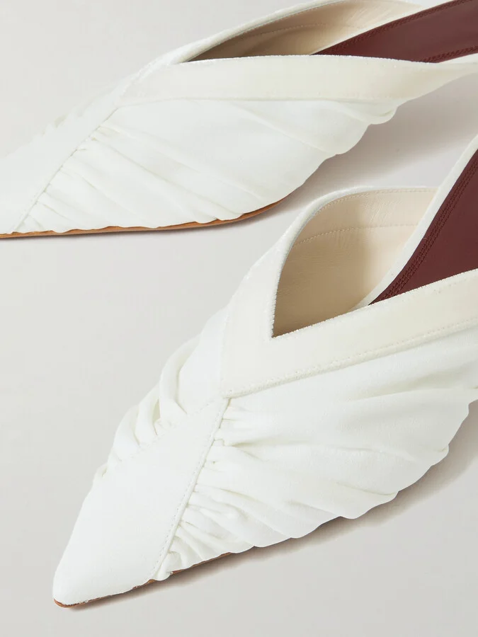 NEOUS - Maia Velvet-trimmed Ruched Cady Mules - Ivory - Image 4