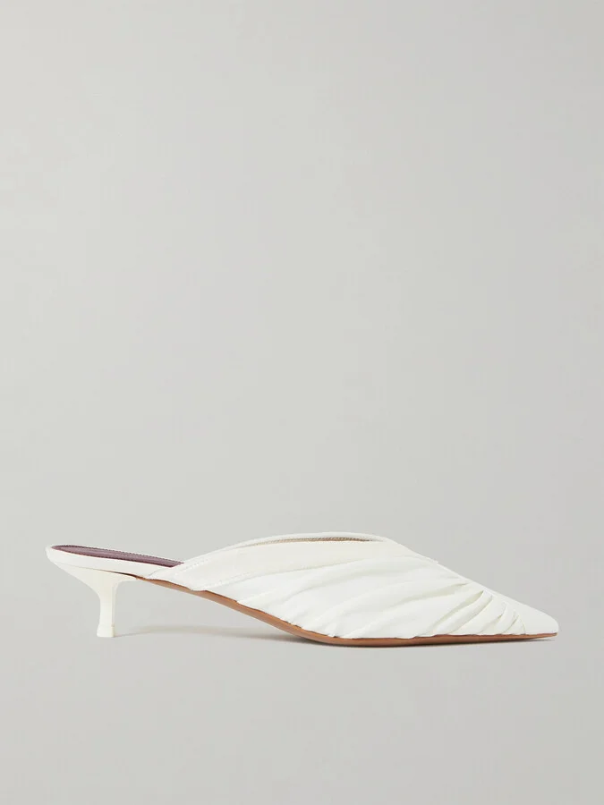 NEOUS - Maia Velvet-trimmed Ruched Cady Mules - Ivory
